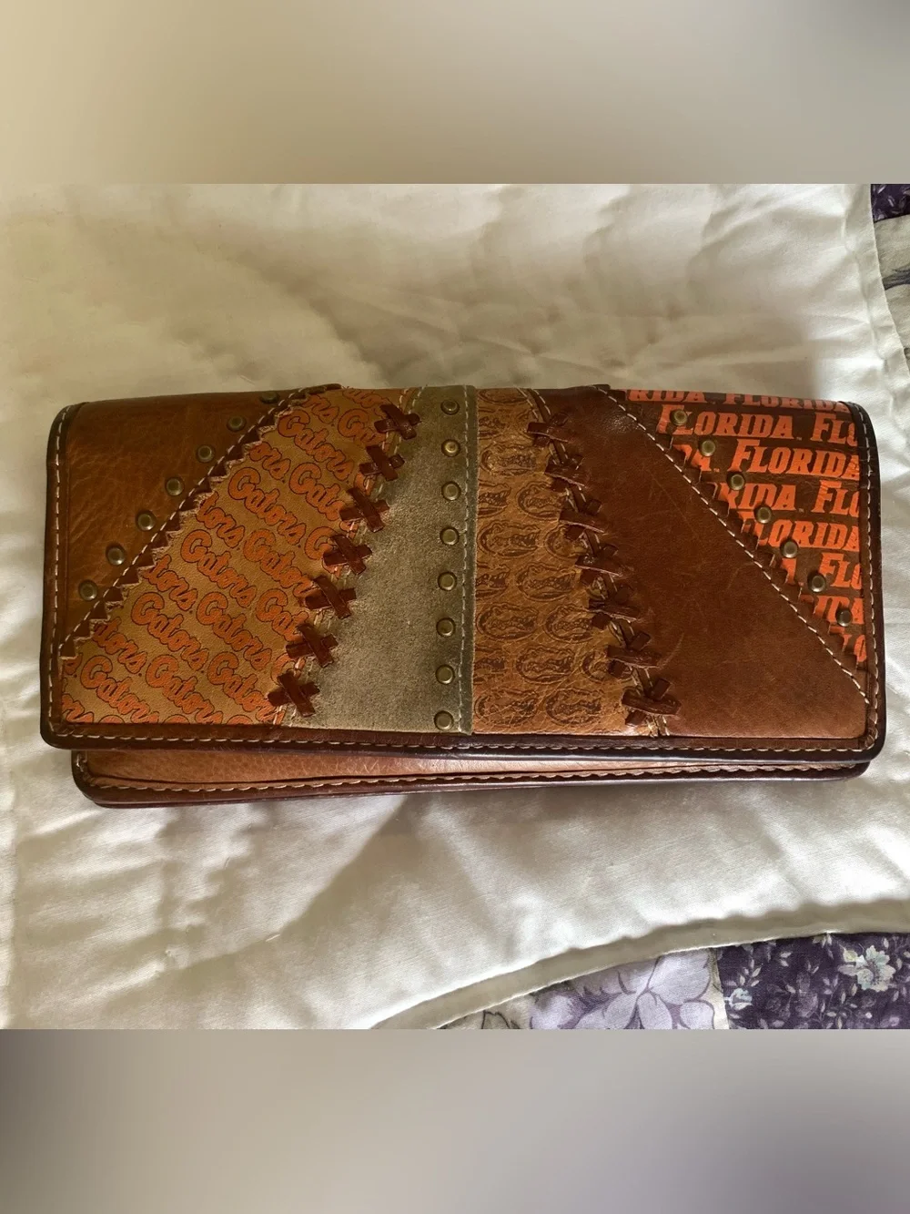 Brown Leather University of FL Patchwork Women's Wallet with Team Logos